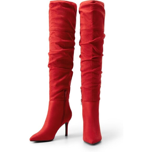 Dream Pairs Women's Red Over The Knee Thigh High Sexy High Heels Slouch Boots - Picture 4 of 6